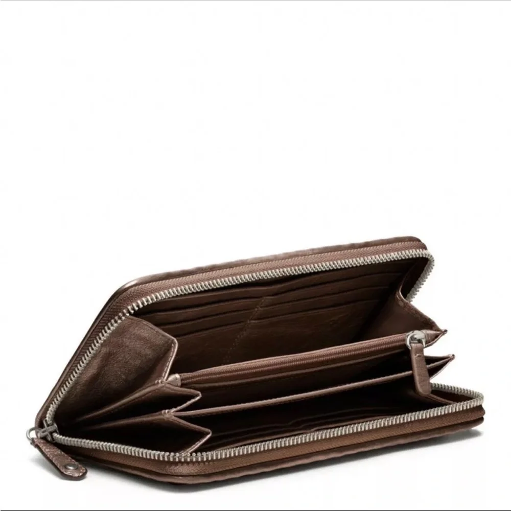 Coach Metallic Bronze Madison Gathered Leather Accordion Zip Wallet